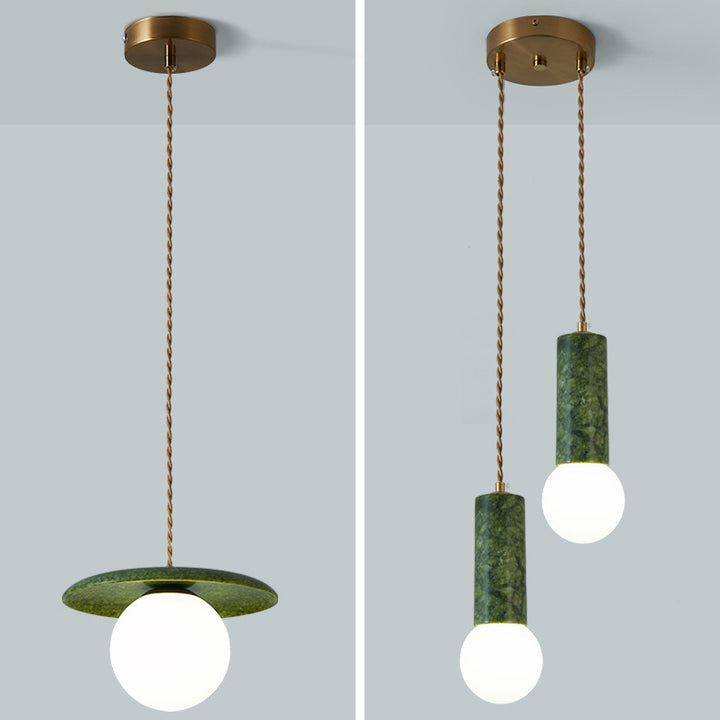 Traditional Vintage Natural Jade Glass Metal Sphere UFO 1-Light Pendant Light For Dining Room