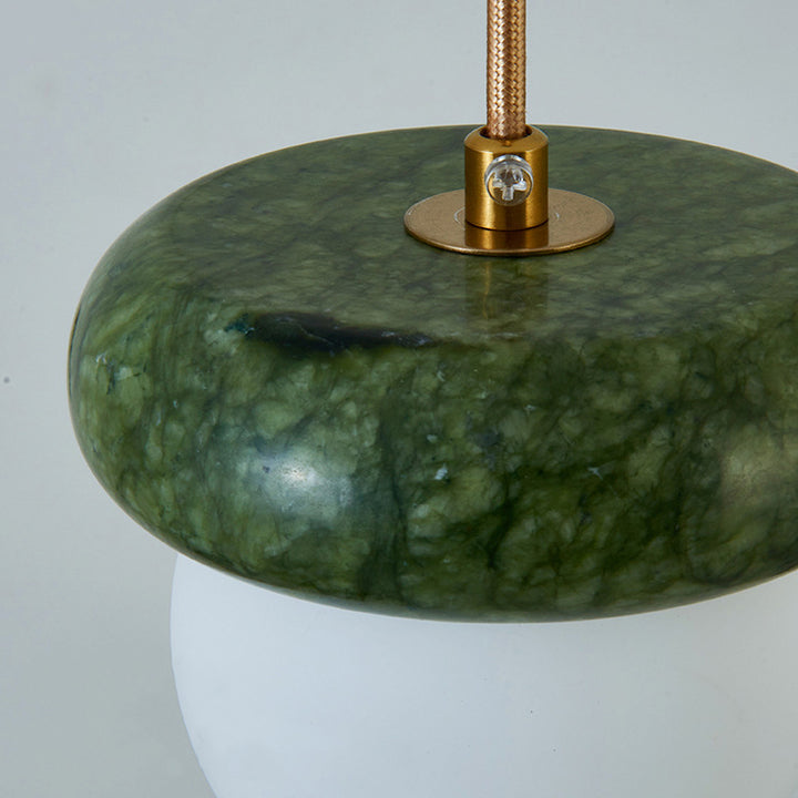Traditional Vintage Natural Jade Glass Metal Sphere UFO 1-Light Pendant Light For Dining Room