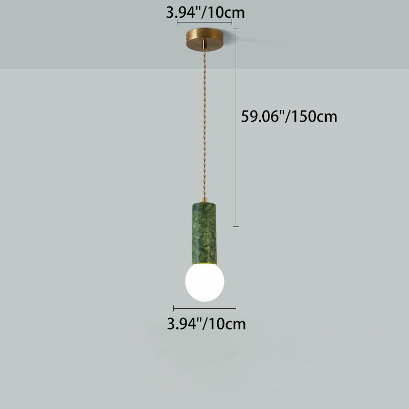 Traditional Vintage Natural Jade Glass Metal Sphere UFO 1-Light Pendant Light For Dining Room