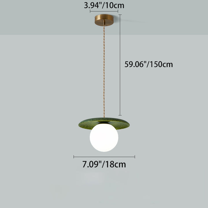 Traditional Vintage Natural Jade Glass Metal Sphere UFO 1-Light Pendant Light For Dining Room
