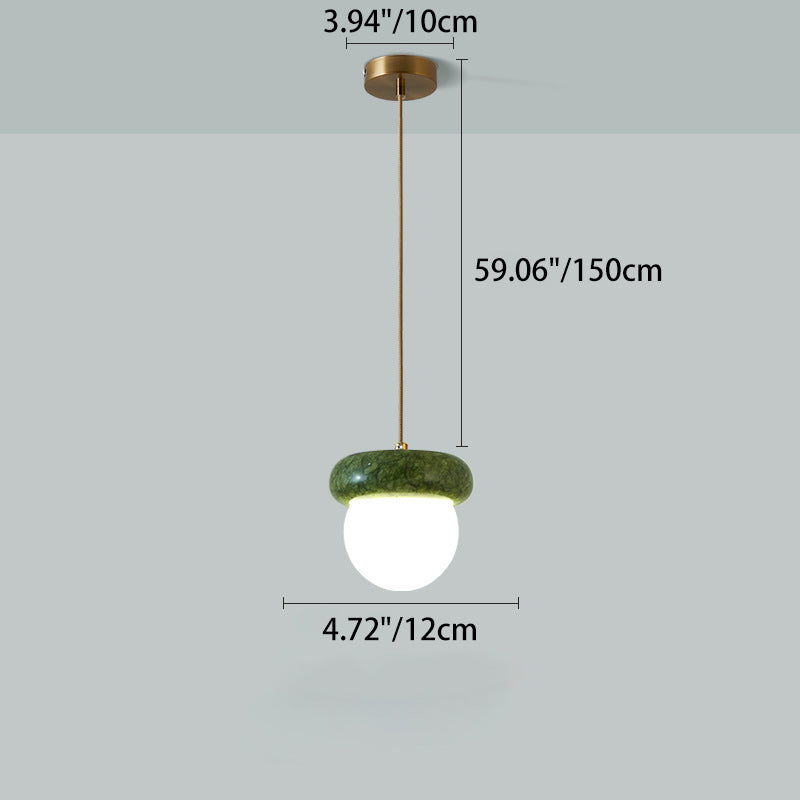 Traditional Vintage Natural Jade Glass Metal Sphere UFO 1-Light Pendant Light For Dining Room