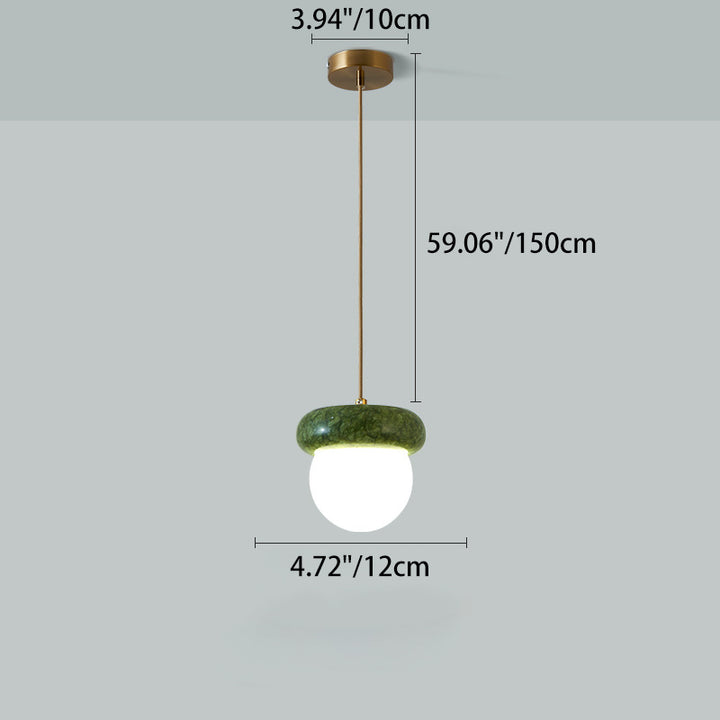 Traditional Vintage Natural Jade Glass Metal Sphere UFO 1-Light Pendant Light For Dining Room