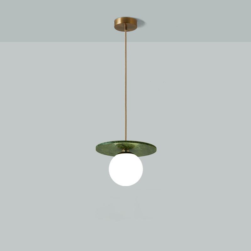 Traditional Vintage Natural Jade Glass Metal Sphere UFO 1-Light Pendant Light For Dining Room