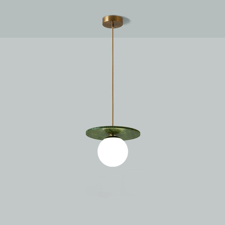 Traditional Vintage Natural Jade Glass Metal Sphere UFO 1-Light Pendant Light For Dining Room