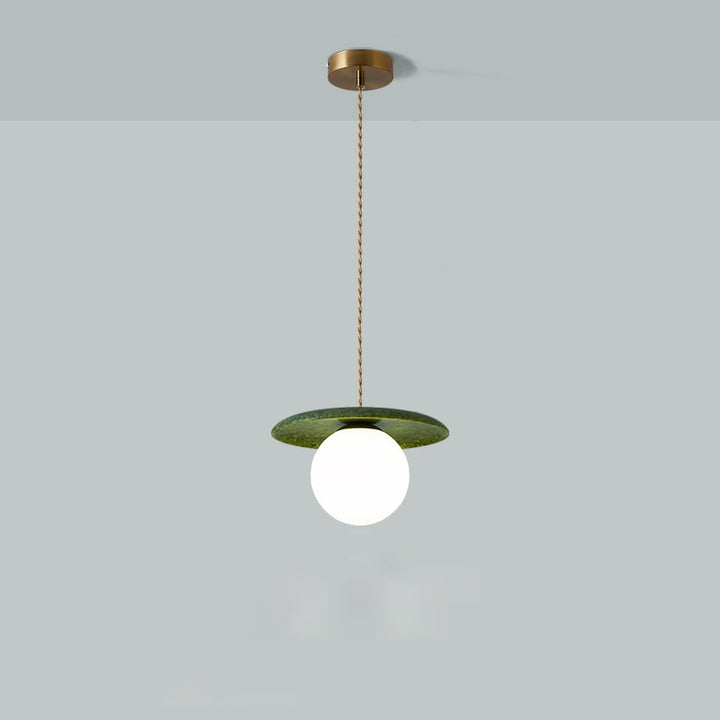 Traditional Vintage Natural Jade Glass Metal Sphere UFO 1-Light Pendant Light For Dining Room