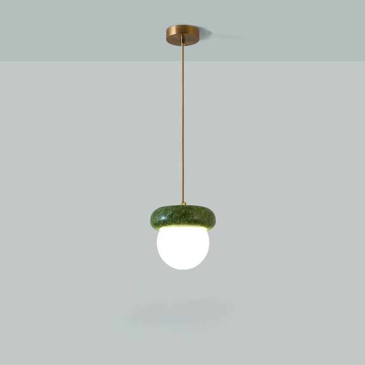 Traditional Vintage Natural Jade Glass Metal Sphere UFO 1-Light Pendant Light For Dining Room