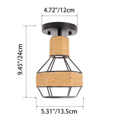 Plafonnier semi-encastré contemporain industriel en fer et corde en forme de grenade à 1 lumière pour couloir 