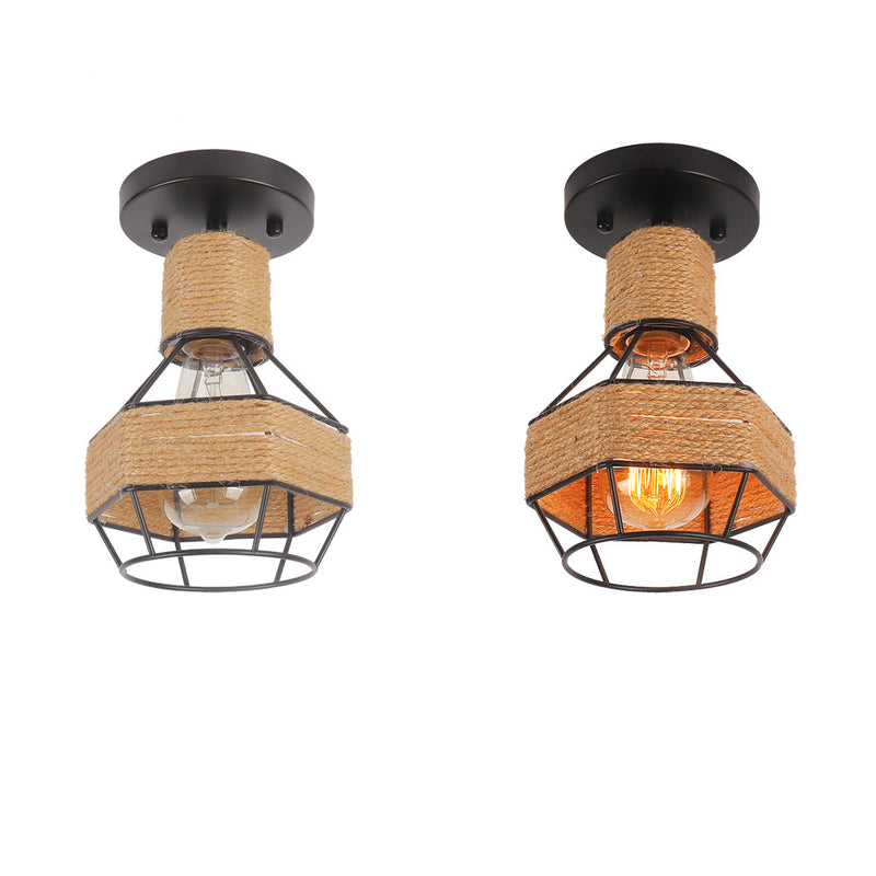 Plafonnier semi-encastré contemporain industriel en fer et corde en forme de grenade à 1 lumière pour couloir 