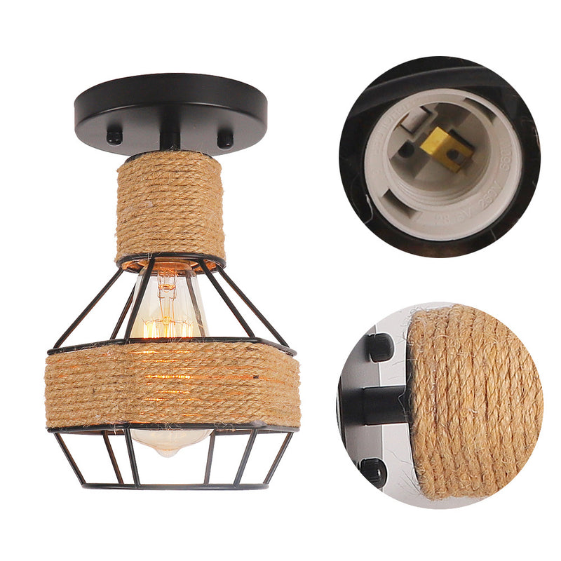 Plafonnier semi-encastré contemporain industriel en fer et corde en forme de grenade à 1 lumière pour couloir 
