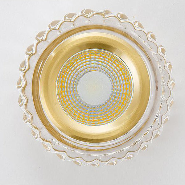 Moderne Mid-Century Messing- &amp; Kristallglas-gerippte runde LED-Deckenleuchte für Flur und Eingang 