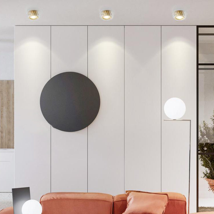 Moderne Mid-Century Messing- & Kristallglas-gerippte runde LED-Deckenleuchte für Flur und Eingang 