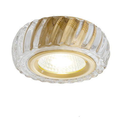 Moderne Mid-Century Messing- & Kristallglas-gerippte runde LED-Deckenleuchte für Flur und Eingang 