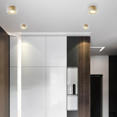 Moderne Mid-Century Messing- & Kristallglas-gerippte runde LED-Deckenleuchte für Flur und Eingang 