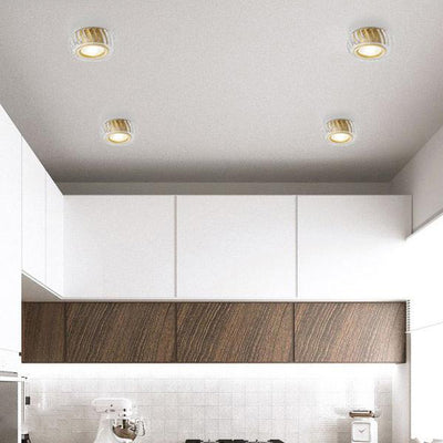 Moderne Mid-Century Messing- & Kristallglas-gerippte runde LED-Deckenleuchte für Flur und Eingang 