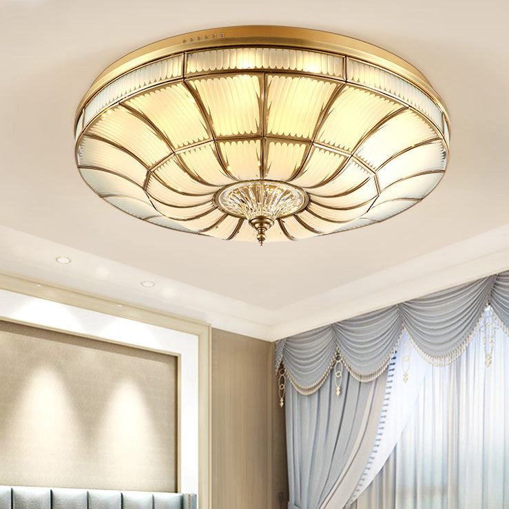 Luz de techo empotrada LED redonda de latón, vidrio y cristal tradicional europea para sala de estar y dormitorio 