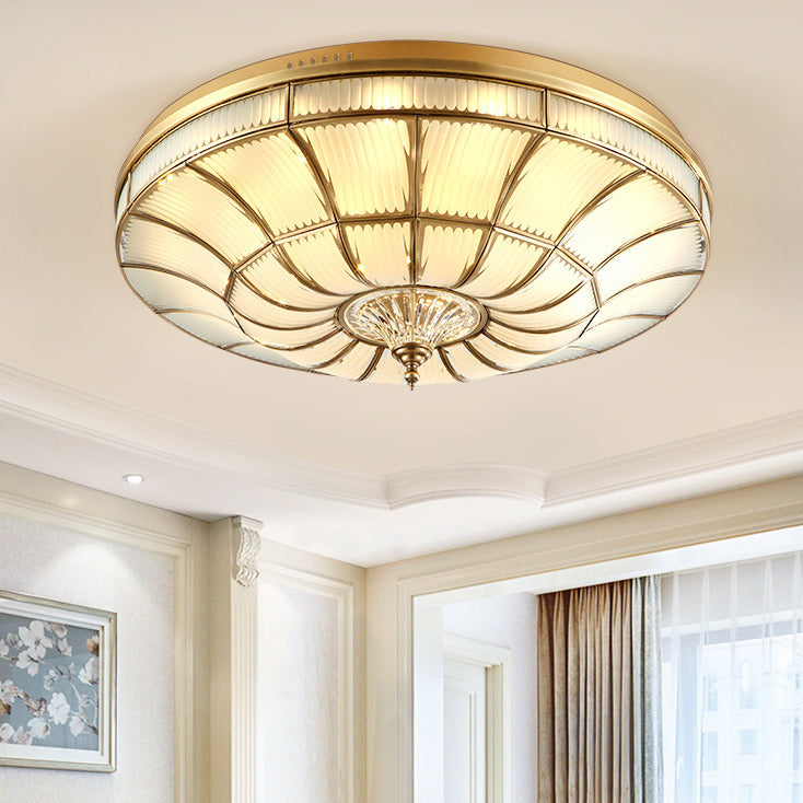 Luz de techo empotrada LED redonda de latón, vidrio y cristal tradicional europea para sala de estar y dormitorio 