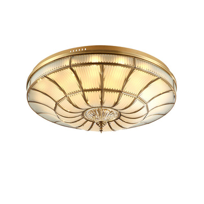 Luz de techo empotrada LED redonda de latón, vidrio y cristal tradicional europea para sala de estar y dormitorio 