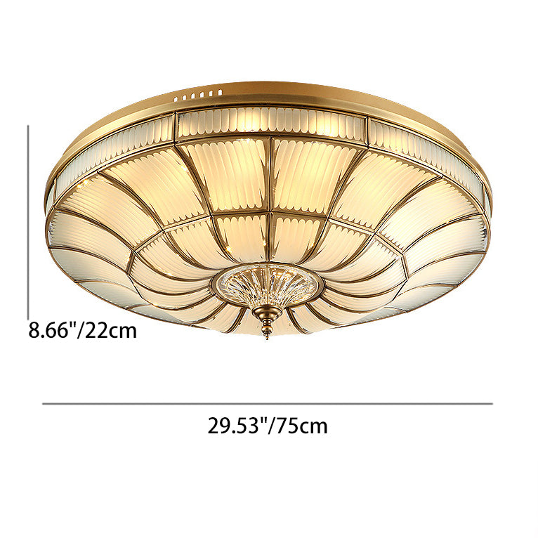 Luz de techo empotrada LED redonda de latón, vidrio y cristal tradicional europea para sala de estar y dormitorio 