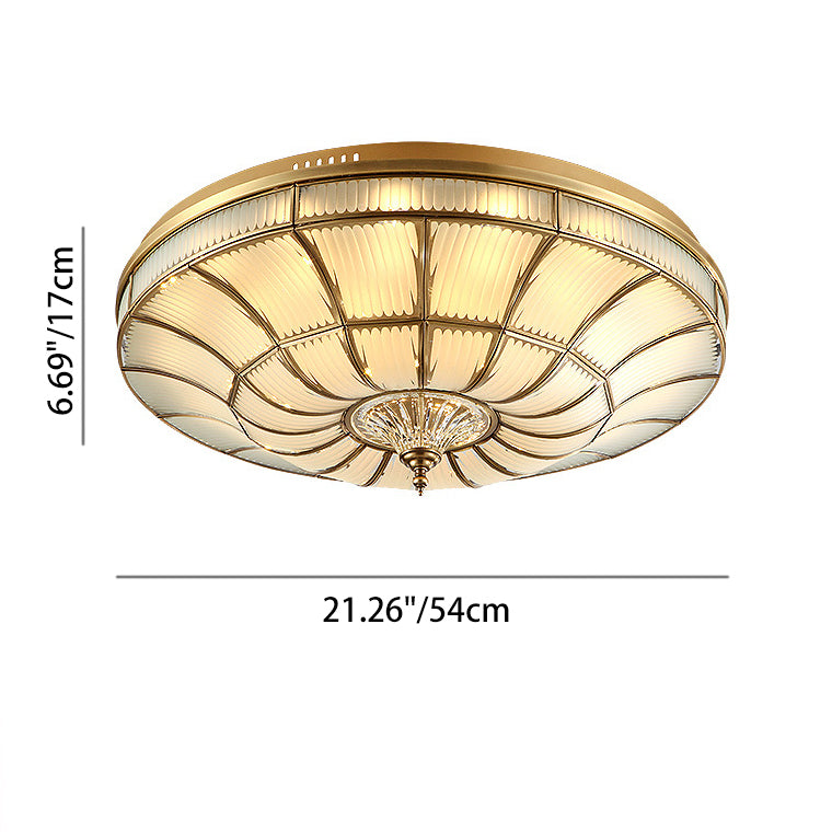 Luz de techo empotrada LED redonda de latón, vidrio y cristal tradicional europea para sala de estar y dormitorio 