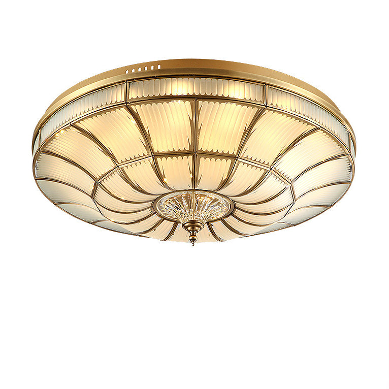 Luz de techo empotrada LED redonda de latón, vidrio y cristal tradicional europea para sala de estar y dormitorio 