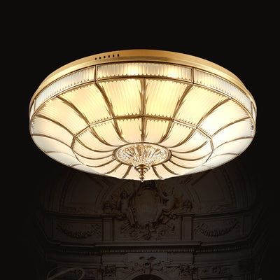 Luz de techo empotrada LED redonda de latón, vidrio y cristal tradicional europea para sala de estar y dormitorio 