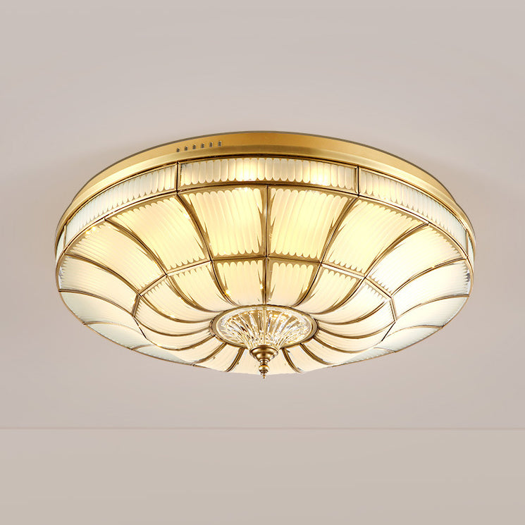 Luz de techo empotrada LED redonda de latón, vidrio y cristal tradicional europea para sala de estar y dormitorio 