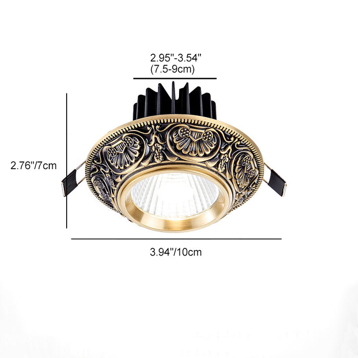 Traditional European Brass Aluminum Round Carved Spotlight LED Flush Mount Ceiling Light For Hallway And Living Room