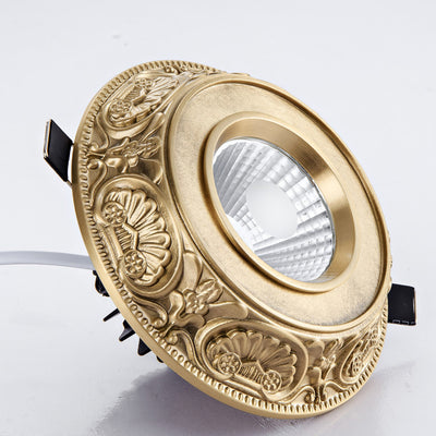 Luz de techo empotrada LED redonda de latón tradicional europeo de aluminio con diseño tallado para pasillo y sala de estar 