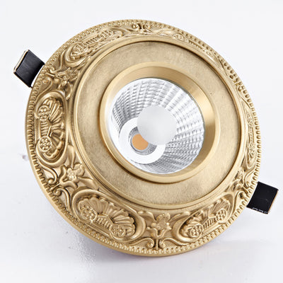 Luz de techo empotrada LED redonda de latón tradicional europeo de aluminio con diseño tallado para pasillo y sala de estar 