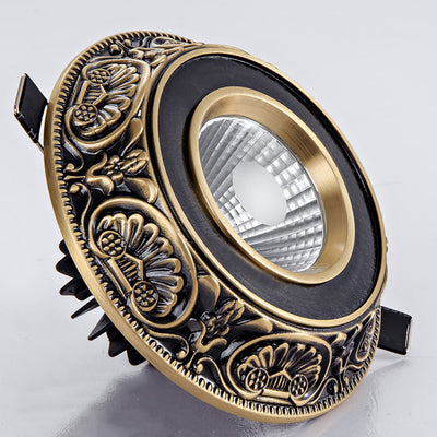 Luz de techo empotrada LED redonda de latón tradicional europeo de aluminio con diseño tallado para pasillo y sala de estar 