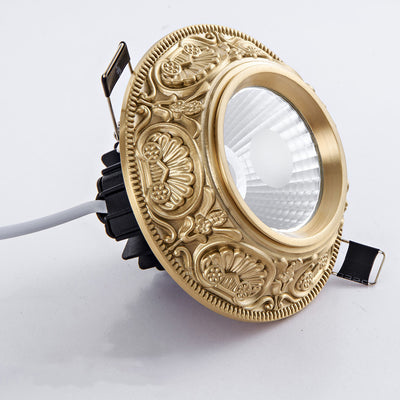 Luz de techo empotrada LED redonda de latón tradicional europeo de aluminio con diseño tallado para pasillo y sala de estar 