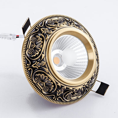 Luz de techo empotrada LED redonda de latón tradicional europeo de aluminio con diseño tallado para pasillo y sala de estar 