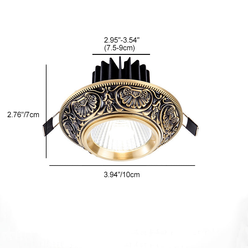Luz de techo empotrada LED redonda de latón tradicional europeo de aluminio con diseño tallado para pasillo y sala de estar 