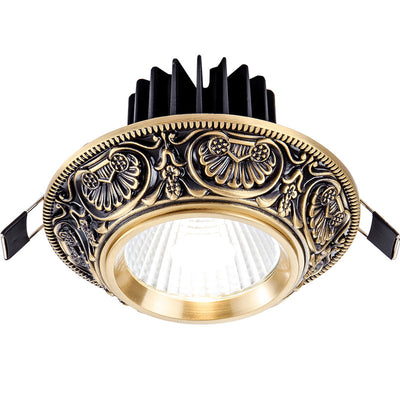 Luz de techo empotrada LED redonda de latón tradicional europeo de aluminio con diseño tallado para pasillo y sala de estar 