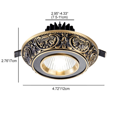 Luz de techo empotrada LED redonda de latón tradicional europeo de aluminio con diseño tallado para pasillo y sala de estar 