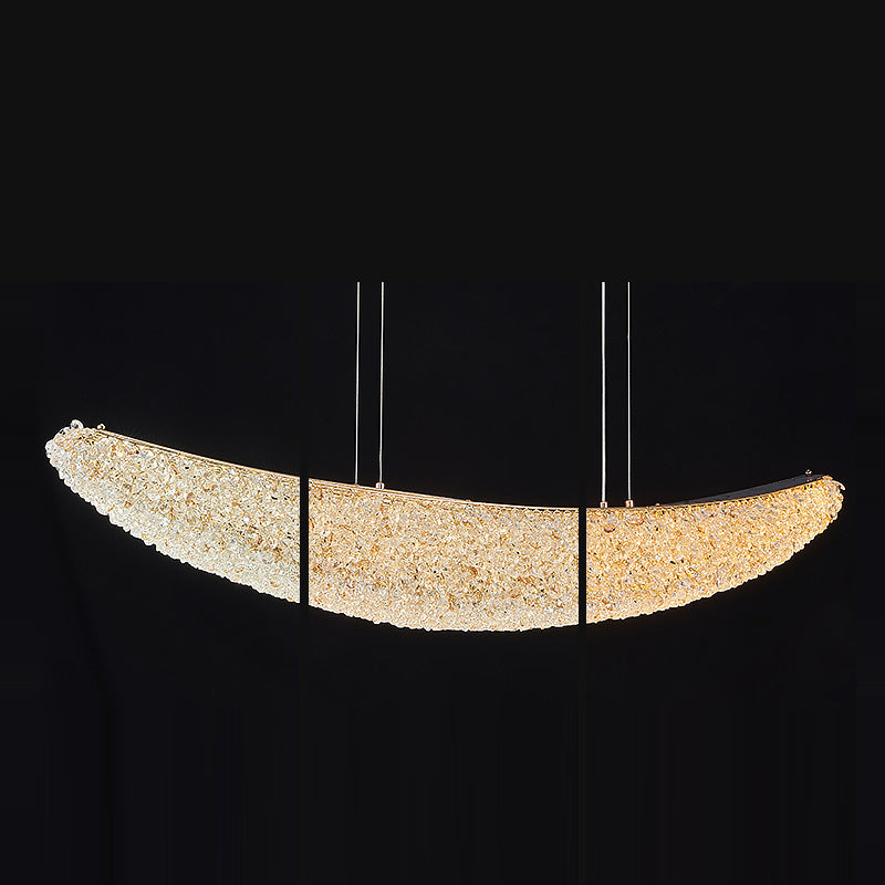 Lámpara de Araña LED de Isla en Forma de Barco de Metal Cristal de Lujo Moderno para Comedor 