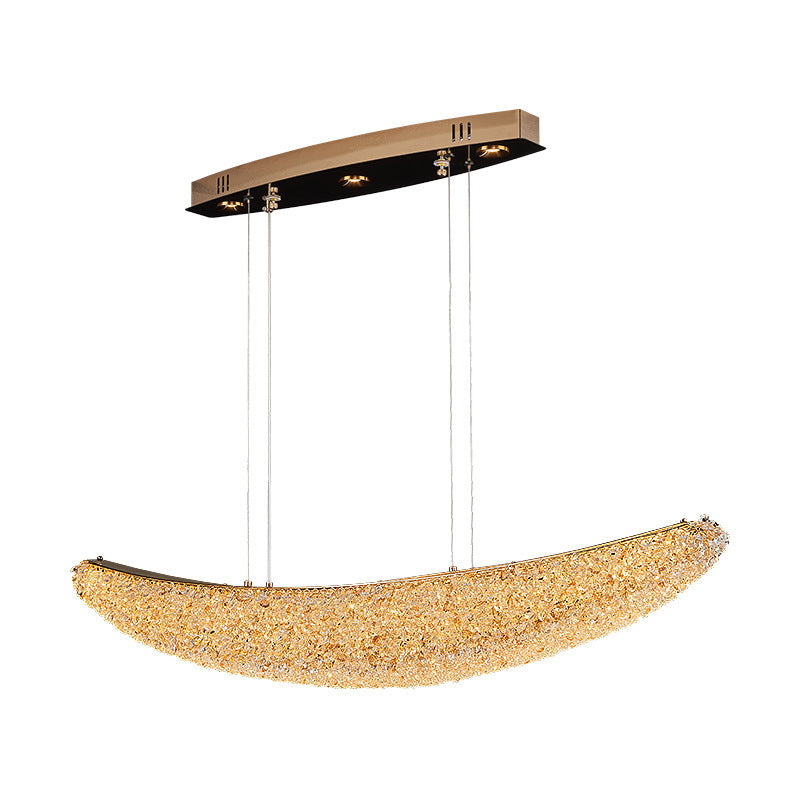 Lámpara de Araña LED de Isla en Forma de Barco de Metal Cristal de Lujo Moderno para Comedor 
