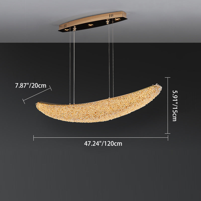 Lámpara de Araña LED de Isla en Forma de Barco de Metal Cristal de Lujo Moderno para Comedor 
