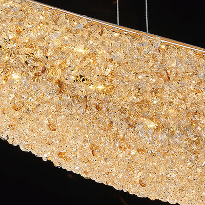 Lámpara de Araña LED de Isla en Forma de Barco de Metal Cristal de Lujo Moderno para Comedor 