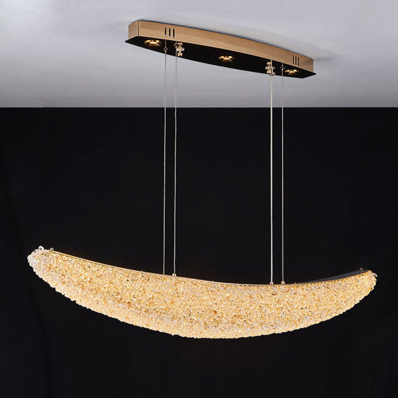Lámpara de Araña LED de Isla en Forma de Barco de Metal Cristal de Lujo Moderno para Comedor 