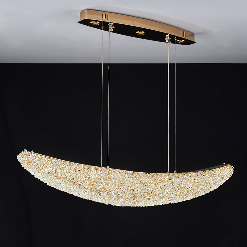 Lámpara de Araña LED de Isla en Forma de Barco de Metal Cristal de Lujo Moderno para Comedor 