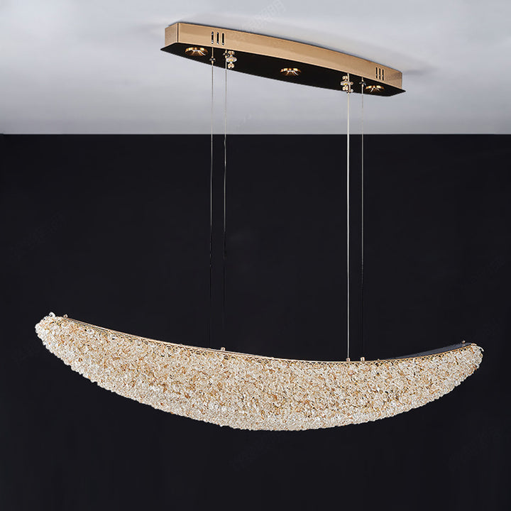 Moderne Luxus Kristall Metall Bananenförmiges Boot LED Kronleuchter Insel Licht für Esszimmer 