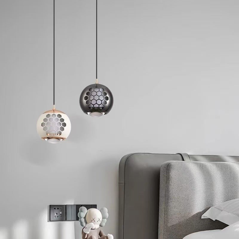 Modern Simplicity Aluminum Iron Sphere Honeycomb LED Liftable Pendant Light For Bedside