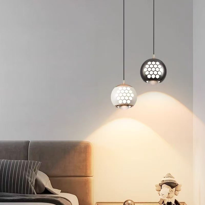 Modern Simplicity Aluminum Iron Sphere Honeycomb LED Liftable Pendant Light For Bedside