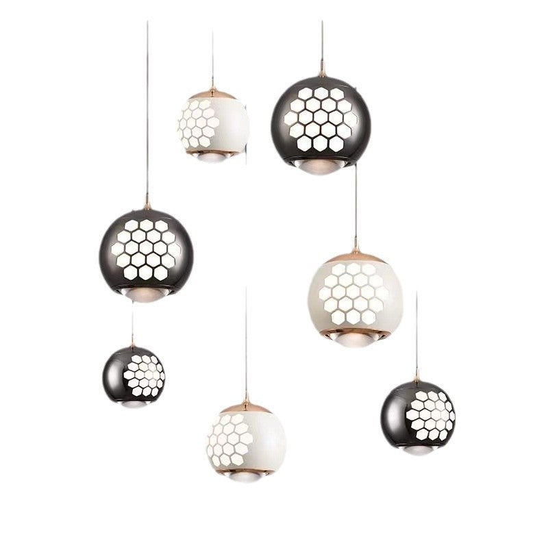 Modern Simplicity Aluminum Iron Sphere Honeycomb LED Liftable Pendant Light For Bedside
