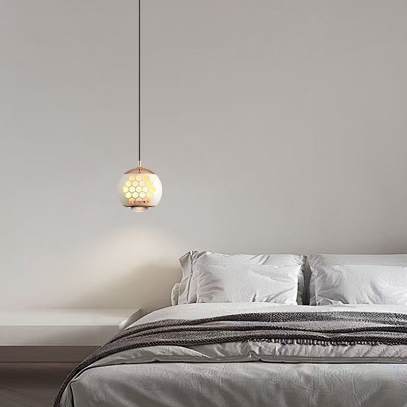 Modern Simplicity Aluminum Iron Sphere Honeycomb LED Liftable Pendant Light For Bedside