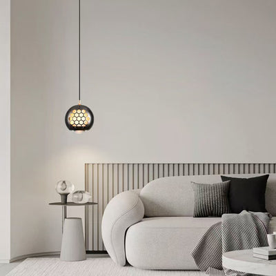 Modern Simplicity Aluminum Iron Sphere Honeycomb LED Liftable Pendant Light For Bedside