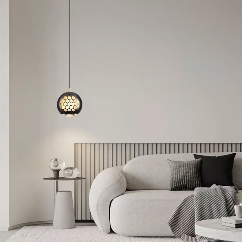 Modern Simplicity Aluminum Iron Sphere Honeycomb LED Liftable Pendant Light For Bedside
