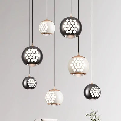 Modern Simplicity Aluminum Iron Sphere Honeycomb LED Liftable Pendant Light For Bedside