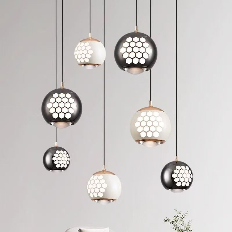 Modern Simplicity Aluminum Iron Sphere Honeycomb LED Liftable Pendant Light For Bedside